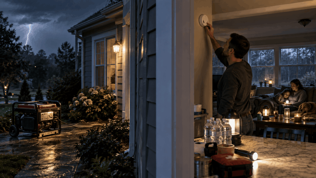 Homeowner following carbon monoxide safety precautions during a power outage