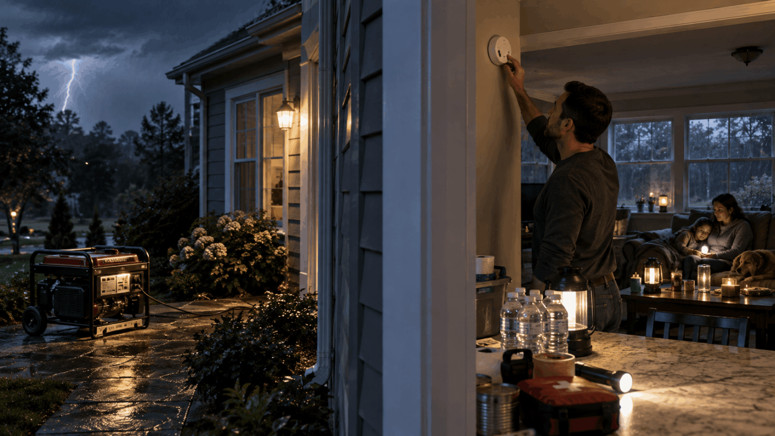 Homeowner following carbon monoxide safety precautions during a power outage